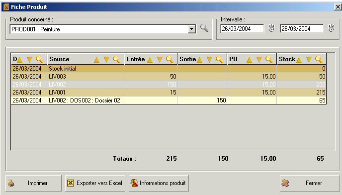 Fiche de stocks